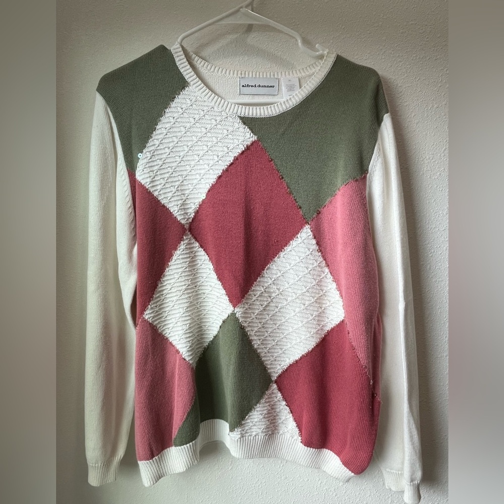 Alfred Dunner Women's Argyle Sweater - Olive, Pink, White